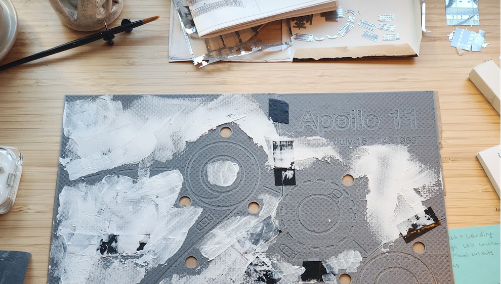 3d printed panels taped together and partially smoothed.